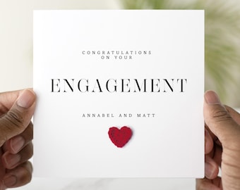 Personalised Engagement Card for Couple, Congratulations Engagement Card, Custom Names, Handmade Crochet Heart, Engagement Gift
