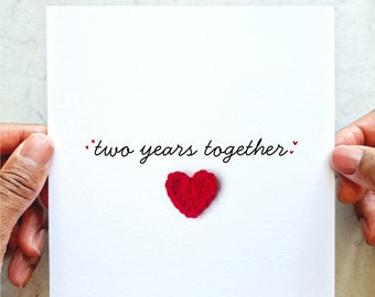 Handmade 2nd Year Anniversary Card - Handmade Crochet Heart - Card For 2nd Anniversary - Partner, Husband, Wife, Boyfriend