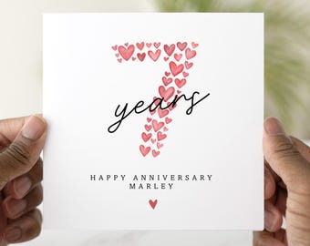 Personalised 7th Anniversary Card, 7 Year Anniversary Card for Husband Wife Partner, Seven Years Together, Custom Name Card