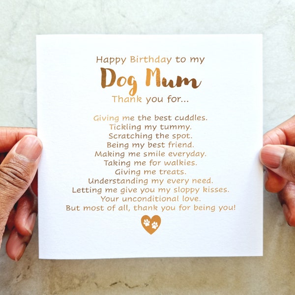 Poem Dog Mum Birthday Card - Mum Birthday Card From The Dog - Mum Birthday Card From Dog - Dog Mum Birthday Card - Dog Mum- Blue foil