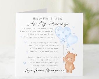 Personalised First Birthday As My Mummy Card - 1st Birthday As My Mummy Card - Card For New Mummy - Card From Baby To Mummy