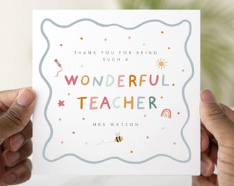 Teacher Thank You Card, Personalised Teacher Card, Nursery Teacher Thank You, Teaching Assistant Card, End of Term Teacher Card