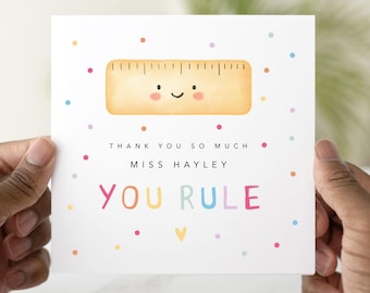 Personalised Funny Teacher Thank You Card - You Rule - End Of School Card - Teacher Appreciation Card - Funny Ruler Pun Teacher Card