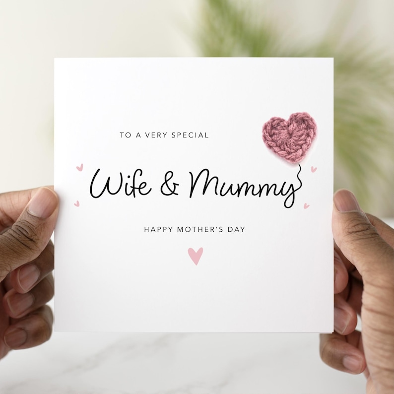 Wife and Mummy Mothers Day Card - Handmade Crochet Heart - Mother’s Day ...