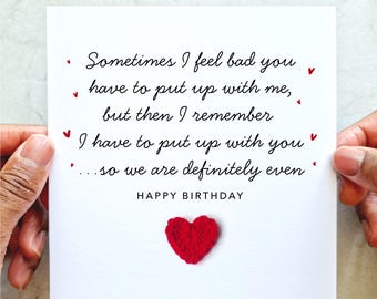 Funny Romantic Birthday Card - Handmade Crochet Heart - Birthday Card For Husband, Wife, Boyfriend, Partner, Him Or Her
