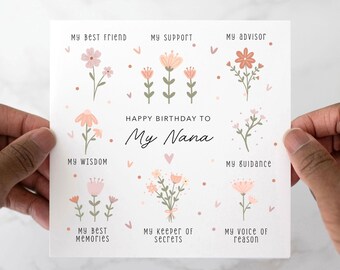 Birthday Card For Nana, Grandma, Nanny - Birthday Card Grandma - Flower Design Card - Personalised Card