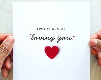 2nd Anniversary Card - Handmade Crochet Heart - 2 Year Anniversary Card For Partner, Husband, Wife, Boyfriend, Him Or Her