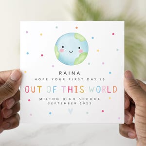 Personalised Back To Start School Card, Good Luck For Your 1st Day At school Card, Good Luck 1st Day At school Card, Out Of This World