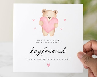 Cute Boyfriend Birthday Card, Birthday Card For Boyfriend, Romantic Boyfriend Card, Sweet Card for Him, I Love You With All My Heart