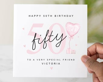50th Birthday Card, Personalised 50th Birthday Card For Friend, Auntie, Sister, Mum, 50th Card For Her, 50th Birthday Gift