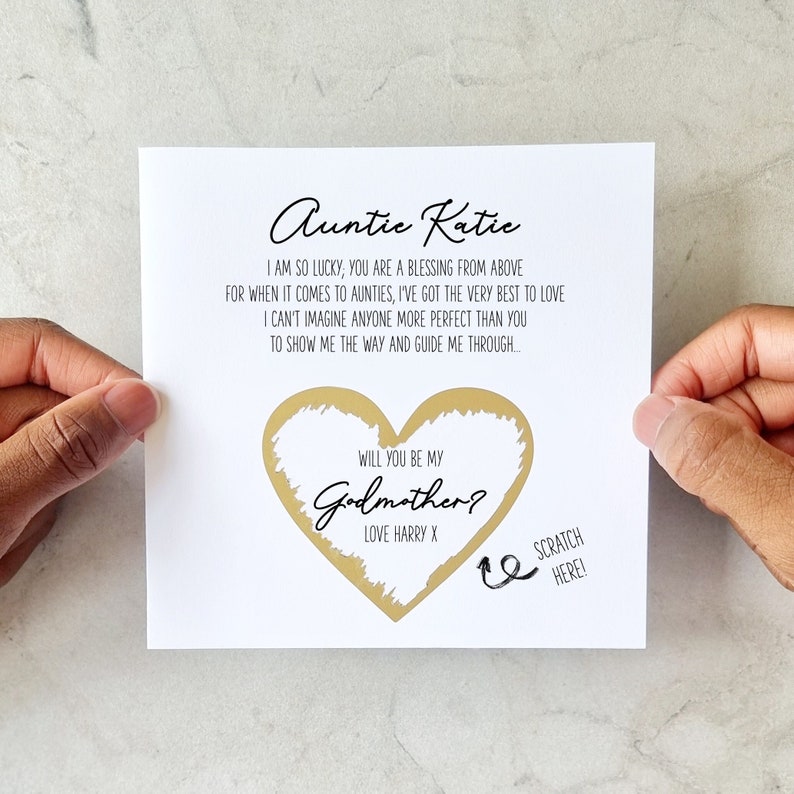 Poem auntie will you be my godmother card Personalised godmother proposal card for auntie Godmother scratch card Scratch and Reveal image 1