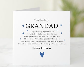 Poem Grandad Birthday Card - Birthday Card For Grandad - Appreciation Grandad Card - Grandad Greeting Card For Birthday