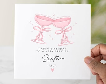 Carte d'anniversaire soeur personnalisée, carte d'anniversaire cocktail pour soeur, carte pour soeur, cadeau d'anniversaire soeur