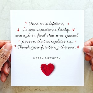 The One Poem Birthday Card - Handmade Crochet Heart - Birthday Card For Husband, Wife, Boyfriend, Girlfriend, Partner, Him Or Her