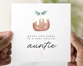 Pudding Auntie Christmas Card - Cute Christmas Card For Auntie - Christmas Card Auntie - Auntie Xmas Card - Christmas Pudding Design