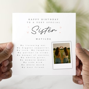 Poem Photo Sister Birthday Card - Add Your Own Photo - Birthday Card For Sister - Custom Sister Card - Personalised Card