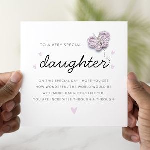 Poem Daughter Birthday Card - Handmade Crochet Butterfly - Birthday Card For Daughter - Special Daughter Crochet Card