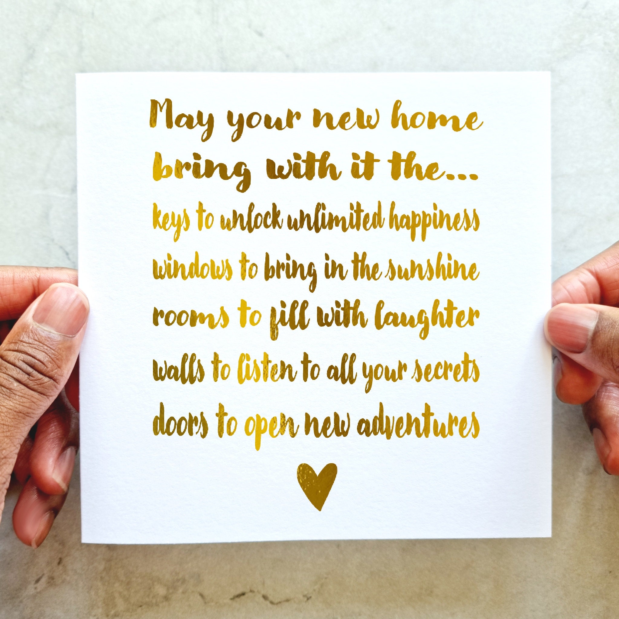 Poem New Home Card - Congratulations Card - Moving Card - New House Card - Housewarming Card - Home Card - Gold Foil Card