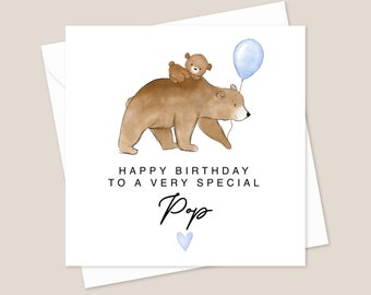 Pop Bear Birthday Card - Birthday Card For Pop - Birthday Card - Card For Pop - Pop Birthday Card - Pop Birthday Printed Card