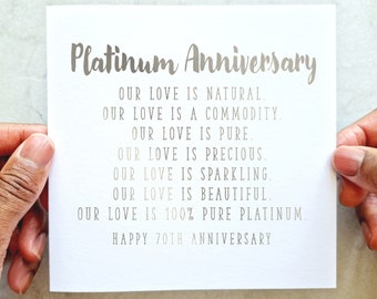 70th Wedding Anniversary Card - Platinum Anniversary Wedding Card - 70 Years Anniversary Card For Husband Or Wife - Silver Foil