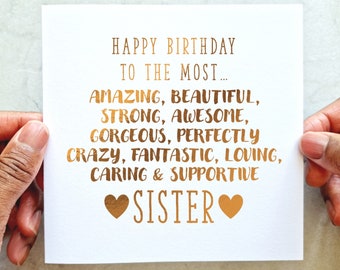 Poem Sister Birthday Card - Birthday Card Sister - Birthday Card For Sister - Special Sister Birthday Card - Rose Gold Foil Card