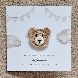 Personalised Crochet New Baby Card - Handmade Crochet Bear - New Baby ...
