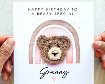 Crochet Granny Birthday Card - Handmade Crochet Bear - Birthday Card For Granny - Granny Birthday Card - Gift For Granny - Granny Card