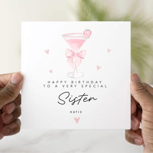 Cocktail Sister Birthday Card, Personalised Birthday Card For Sister, Card For Sister, Birthday Gift Sister