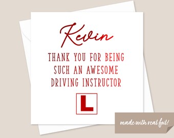 Thank You Red Foil Card For Driving Instructor - Thank You Driving Instructor Card - Learner Driver Thank You Card - Thank You Card -