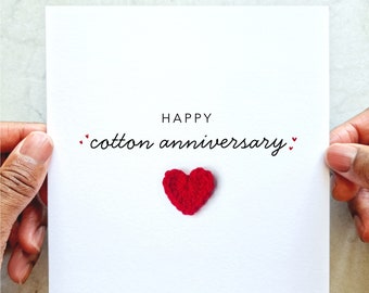 Two Year Anniversary Card - Handmade Crochet Heart - 2nd Anniversary Card For Partner, Husband, Wife, Him Or Her - Cotton Anniversary Card
