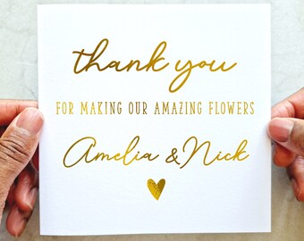 Personalised Wedding Florist Thank You Card - Custom Flowers Thank You Card - Thank You Card For Wedding Florist - Gold Foil Card