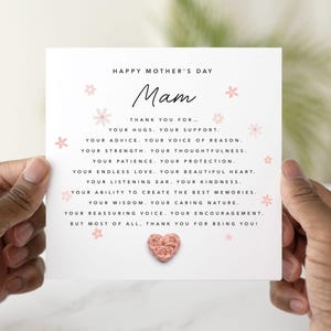 Thank You Mam Mothers Day Card - Handmade Crochet Heart - Mothers Day Card For Mam - Special Mam Card - Mam Crochet Card - Keepsake Gift
