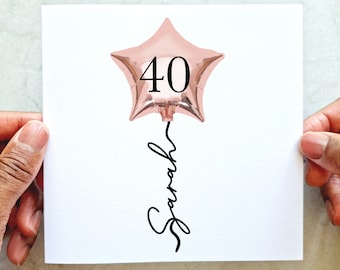 Carte personnalisée 40e anniversaire - 40e carte personnalisée - Carte pour soeur, tante, meilleure amie - 40e carte d'anniversaire pour elle - 40e carte ballon