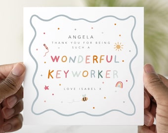 Personalised Key Worker Thank You Card, Nursery Key Worker Card, Preschool Teacher Thank You, Childminder Thank You Card