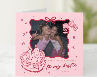 Personalised 18th Birthday Card for Best Friend, Bestie Photo Card for Her, Custom Name & Photo, 18th Birthday Keepsake Gift