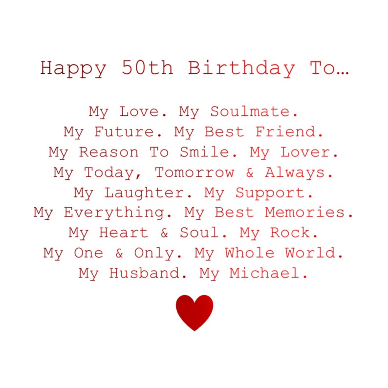 Personalised Romantic Husband 50th Birthday Card Romantic - Etsy UK