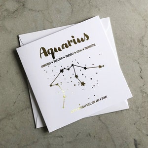 Personalised Gold Foil Aquarius Birthday Card - Star Sign Birthday Card - Aquarius Birthday Card - Star Constellations Card - Card For Her