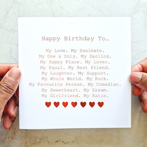 Personalised Poem Girlfriend Birthday Card - Romantic Birthday Card For Girlfriend - Cute Birthday Card For Girlfriend - Red Foil Card