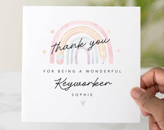 Personalised Rainbow Keyworker Thank You Card  - End Of Nursery Card - Keyworker Appreciation Card, Thank You Card For Nursery Worker