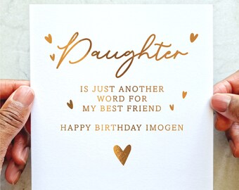 Carte d'anniversaire fille personnalisée - carte d'anniversaire pour fille - carte d'anniversaire pour elle - carte poème - carte fille - carte feuille d'or Rose