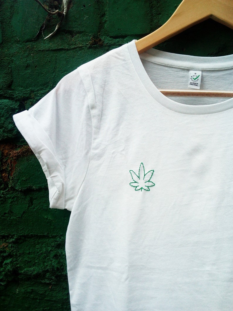 Self embroidered T shirt Weed 100% organic cotton | Etsy