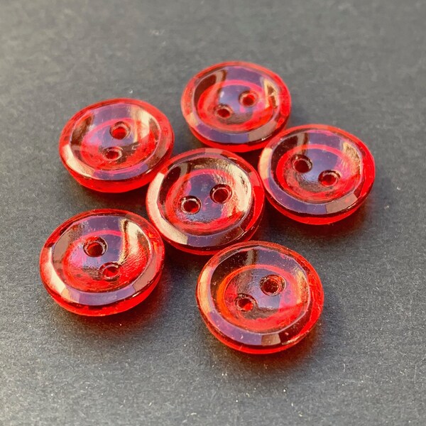 6 Glowing Red Vintage Faceted Glass 1cm or 1.3cm Buttons.