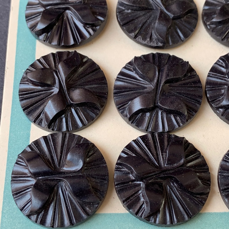 12 Vintage 1940s Bakelite 1.8cm Black VERY Deco buttons Made in England