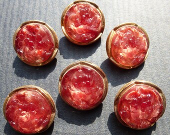 1930s Crimson 1.2cm Flower Vintage Glass Buttons - 6 of them