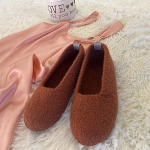 Felt shoes, cappuccino colored ballerina shoes, slippers, felt slippers, felted slippers, barefoot shoes, felt shoes.