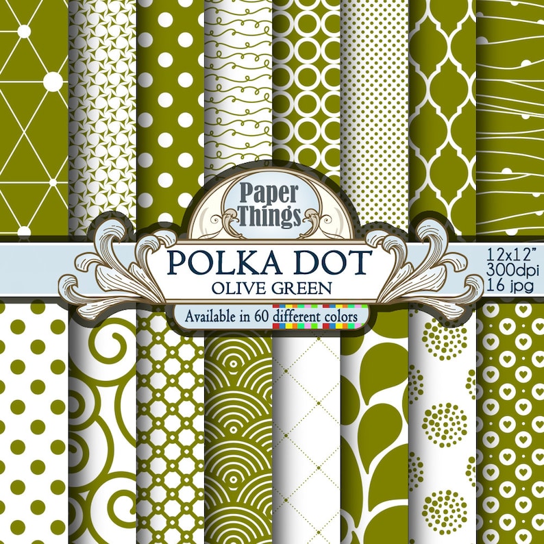 green Geometric Paper with Printable Paisley Patterns Olive Green Scrapbook Papers Green Olive Polka Dot Digital Paper