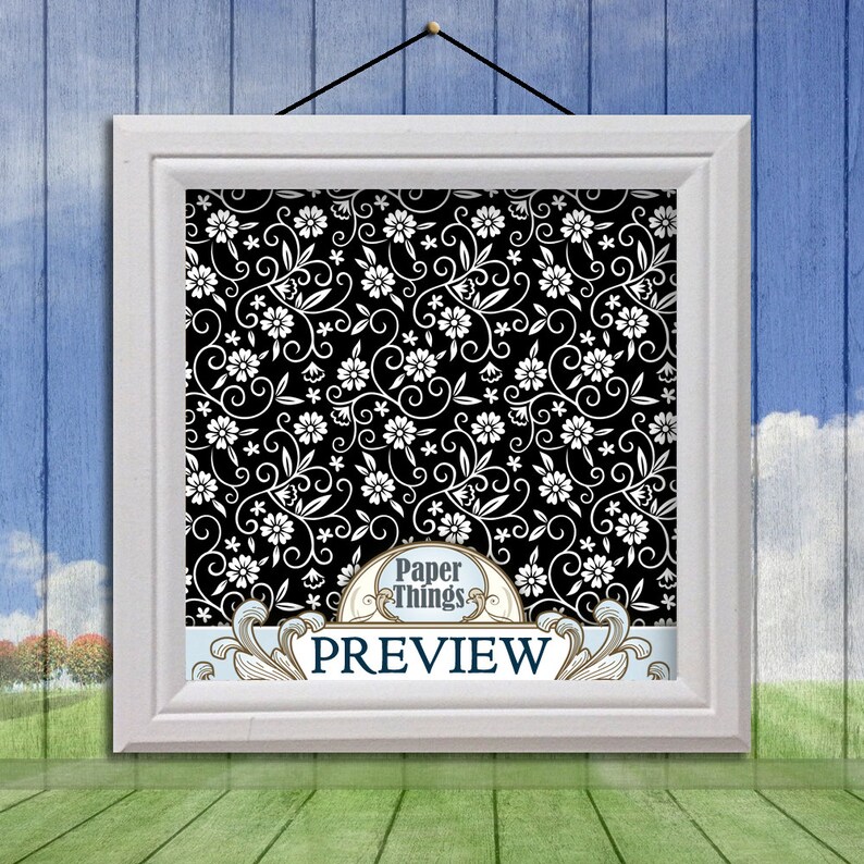 Floral Digital Paper Black Scrapbook Paper Black Floral Etsy