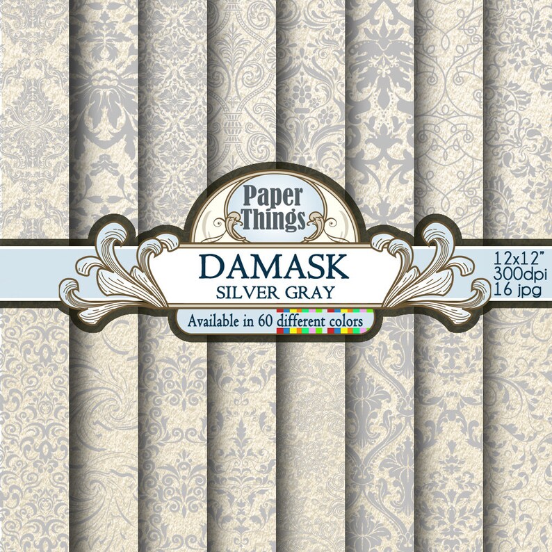 Silver Gray Damask Inventory cleanup Special price selling sale Digital Paper w - Scrapbook Background