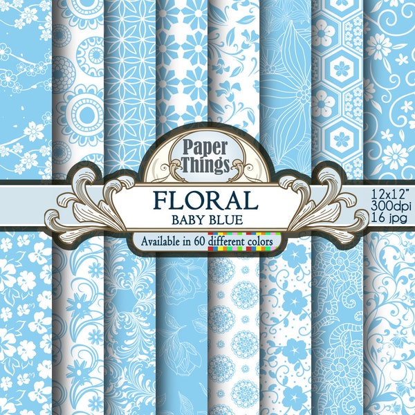 Blaue S-Baby Floral Digitalpapier, blaue BabyBlumen Hintergrund, blau Baby digitaler Hintergrund, weiß & blau Muster digital Scrapbook