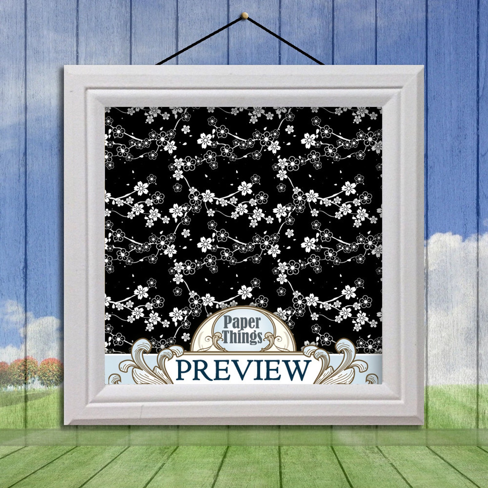 Floral Digital Paper Black Scrapbook Paper Black Floral Etsy